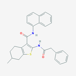 molecular formula C28H26N2O2S B397238 6-methyl-N-1-naphthyl-2-[(phenylacetyl)amino]-4,5,6,7-tetrahydro-1-benzothiophene-3-carboxamide 