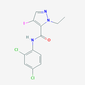 molecular formula C12H10Cl2IN3O B397241 N-(2,4-dichlorophenyl)-1-ethyl-4-iodo-1H-pyrazole-5-carboxamide 
