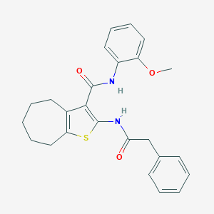 molecular formula C25H26N2O3S B397247 N-(2-methoxyphenyl)-2-[(phenylacetyl)amino]-5,6,7,8-tetrahydro-4H-cyclohepta[b]thiophene-3-carboxamide 