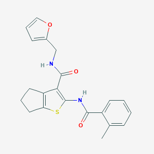 molecular formula C21H20N2O3S B397255 N-(2-furylmethyl)-2-[(2-methylbenzoyl)amino]-5,6-dihydro-4H-cyclopenta[b]thiophene-3-carboxamide 