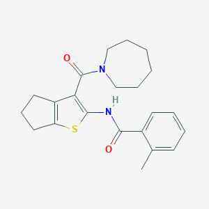 molecular formula C22H26N2O2S B397260 N-[3-(azepan-1-ylcarbonyl)-5,6-dihydro-4H-cyclopenta[b]thiophen-2-yl]-2-methylbenzamide 