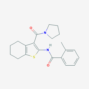 molecular formula C21H24N2O2S B397263 2-methyl-N-[3-(1-pyrrolidinylcarbonyl)-4,5,6,7-tetrahydro-1-benzothien-2-yl]benzamide 