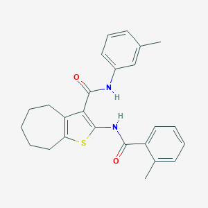 molecular formula C25H26N2O2S B397267 2-[(2-methylbenzoyl)amino]-N-(3-methylphenyl)-5,6,7,8-tetrahydro-4H-cyclohepta[b]thiophene-3-carboxamide 