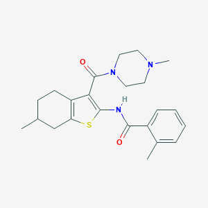 molecular formula C23H29N3O2S B397275 2-methyl-N~1~-{6-methyl-3-[(4-methylpiperazino)carbonyl]-4,5,6,7-tetrahydro-1-benzothiophen-2-yl}benzamide 