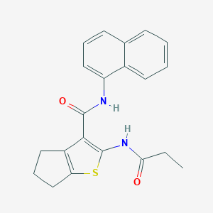 molecular formula C21H20N2O2S B397276 N-(1-naphthyl)-2-(propionylamino)-5,6-dihydro-4H-cyclopenta[b]thiophene-3-carboxamide 