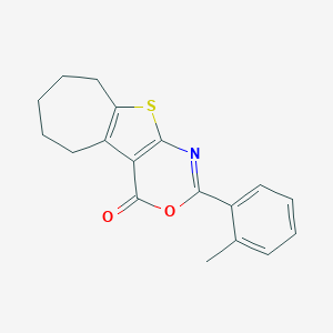 molecular formula C18H17NO2S B397279 2-(2-methylphenyl)-6,7,8,9-tetrahydro-4H,5H-cyclohepta[4,5]thieno[2,3-d][1,3]oxazin-4-one 