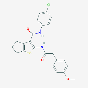 molecular formula C23H21ClN2O3S B397280 N-(4-chlorophenyl)-2-{[(4-methoxyphenyl)acetyl]amino}-5,6-dihydro-4H-cyclopenta[b]thiophene-3-carboxamide 