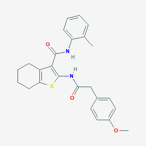 molecular formula C25H26N2O3S B397282 2-{[(4-methoxyphenyl)acetyl]amino}-N-(2-methylphenyl)-4,5,6,7-tetrahydro-1-benzothiophene-3-carboxamide 