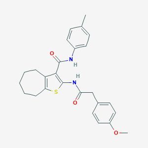molecular formula C26H28N2O3S B397285 2-{[(4-methoxyphenyl)acetyl]amino}-N-(4-methylphenyl)-5,6,7,8-tetrahydro-4H-cyclohepta[b]thiophene-3-carboxamide 