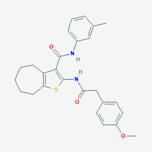 molecular formula C26H28N2O3S B397286 2-{[(4-methoxyphenyl)acetyl]amino}-N-(3-methylphenyl)-5,6,7,8-tetrahydro-4H-cyclohepta[b]thiophene-3-carboxamide 