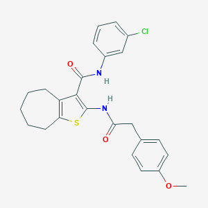 molecular formula C25H25ClN2O3S B397290 N-(3-chlorophenyl)-2-{[(4-methoxyphenyl)acetyl]amino}-5,6,7,8-tetrahydro-4H-cyclohepta[b]thiophene-3-carboxamide 