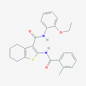 molecular formula C25H26N2O3S B397292 N-(2-ethoxyphenyl)-2-[(2-methylbenzoyl)amino]-4,5,6,7-tetrahydro-1-benzothiophene-3-carboxamide 
