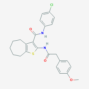 molecular formula C25H25ClN2O3S B397293 N-(4-chlorophenyl)-2-{[(4-methoxyphenyl)acetyl]amino}-5,6,7,8-tetrahydro-4H-cyclohepta[b]thiophene-3-carboxamide 