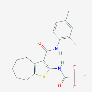 molecular formula C20H21F3N2O2S B397296 N-(2,4-dimethylphenyl)-2-[(trifluoroacetyl)amino]-5,6,7,8-tetrahydro-4H-cyclohepta[b]thiophene-3-carboxamide 