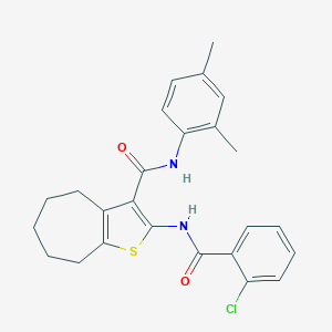 molecular formula C25H25ClN2O2S B397297 2-[(2-chlorobenzoyl)amino]-N-(2,4-dimethylphenyl)-5,6,7,8-tetrahydro-4H-cyclohepta[b]thiophene-3-carboxamide 