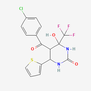 molecular formula C16H12ClF3N2O3S B3973133 5-(4-chlorobenzoyl)-4-hydroxy-6-(2-thienyl)-4-(trifluoromethyl)tetrahydro-2(1H)-pyrimidinone 