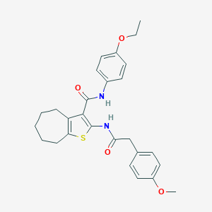 molecular formula C27H30N2O4S B397315 N-(4-ethoxyphenyl)-2-{[(4-methoxyphenyl)acetyl]amino}-5,6,7,8-tetrahydro-4H-cyclohepta[b]thiophene-3-carboxamide 