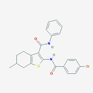molecular formula C23H21BrN2O2S B397320 2-[(4-bromobenzoyl)amino]-6-methyl-N-phenyl-4,5,6,7-tetrahydro-1-benzothiophene-3-carboxamide 
