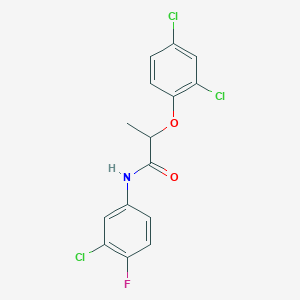 molecular formula C15H11Cl3FNO2 B3973211 N-(3-chloro-4-fluorophenyl)-2-(2,4-dichlorophenoxy)propanamide 