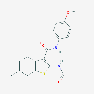 molecular formula C22H28N2O3S B397322 2-[(2,2-dimethylpropanoyl)amino]-N-(4-methoxyphenyl)-6-methyl-4,5,6,7-tetrahydro-1-benzothiophene-3-carboxamide 