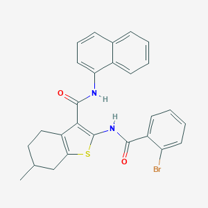 molecular formula C27H23BrN2O2S B397330 2-[(2-bromobenzoyl)amino]-6-methyl-N-1-naphthyl-4,5,6,7-tetrahydro-1-benzothiophene-3-carboxamide 