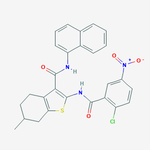 molecular formula C27H22ClN3O4S B397331 2-({2-chloro-5-nitrobenzoyl}amino)-6-methyl-N-(1-naphthyl)-4,5,6,7-tetrahydro-1-benzothiophene-3-carboxamide 
