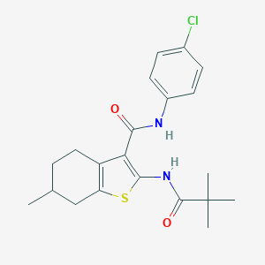 molecular formula C21H25ClN2O2S B397336 N-(4-chlorophenyl)-2-[(2,2-dimethylpropanoyl)amino]-6-methyl-4,5,6,7-tetrahydro-1-benzothiophene-3-carboxamide 