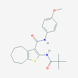 molecular formula C22H28N2O3S B397338 2-[(2,2-dimethylpropanoyl)amino]-N-(4-methoxyphenyl)-5,6,7,8-tetrahydro-4H-cyclohepta[b]thiophene-3-carboxamide 