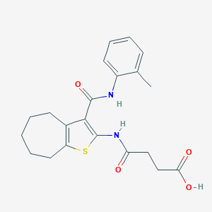 molecular formula C21H24N2O4S B397345 4-oxo-4-{[3-(2-toluidinocarbonyl)-5,6,7,8-tetrahydro-4H-cyclohepta[b]thien-2-yl]amino}butanoic acid 