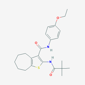 molecular formula C23H30N2O3S B397346 2-[(2,2-dimethylpropanoyl)amino]-N-(4-ethoxyphenyl)-5,6,7,8-tetrahydro-4H-cyclohepta[b]thiophene-3-carboxamide 