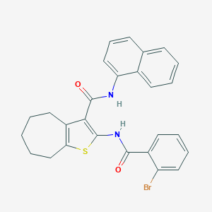 molecular formula C27H23BrN2O2S B397347 2-[(2-bromobenzoyl)amino]-N-(1-naphthyl)-5,6,7,8-tetrahydro-4H-cyclohepta[b]thiophene-3-carboxamide 