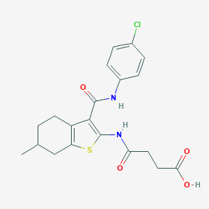 molecular formula C20H21ClN2O4S B397353 4-({3-[(4-Chloroanilino)carbonyl]-6-methyl-4,5,6,7-tetrahydro-1-benzothien-2-yl}amino)-4-oxobutanoic acid 