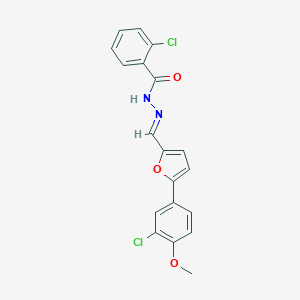 molecular formula C19H14Cl2N2O3 B397378 2-chloro-N'-{[5-(3-chloro-4-methoxyphenyl)-2-furyl]methylene}benzohydrazide 