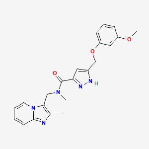 molecular formula C22H23N5O3 B3973886 5-[(3-methoxyphenoxy)methyl]-N-methyl-N-[(2-methylimidazo[1,2-a]pyridin-3-yl)methyl]-1H-pyrazole-3-carboxamide 