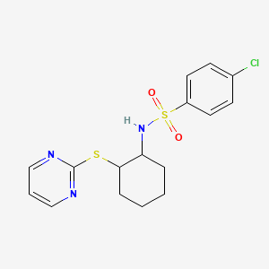 molecular formula C16H18ClN3O2S2 B3973998 4-chloro-N-[2-(2-pyrimidinylthio)cyclohexyl]benzenesulfonamide 