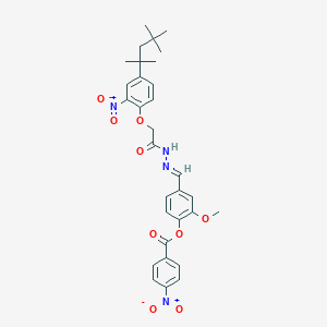 molecular formula C31H34N4O9 B397402 2-methoxy-4-[(E)-(2-{[2-nitro-4-(2,4,4-trimethylpentan-2-yl)phenoxy]acetyl}hydrazinylidene)methyl]phenyl 4-nitrobenzoate 
