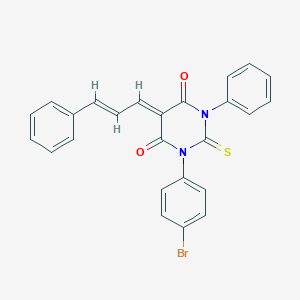 molecular formula C25H17BrN2O2S B397413 1-(4-bromophenyl)-3-phenyl-5-(3-phenylprop-2-enylidene)-2-thioxodihydropyrimidine-4,6(1H,5H)-dione 