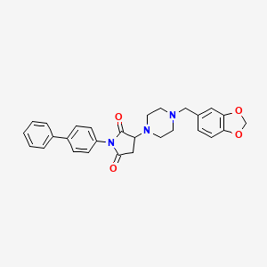 molecular formula C28H27N3O4 B3974368 3-[4-(1,3-benzodioxol-5-ylmethyl)-1-piperazinyl]-1-(4-biphenylyl)-2,5-pyrrolidinedione 