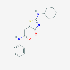 molecular formula C18H23N3O2S B397449 2-[2-(cyclohexylamino)-4-oxo-1,3-thiazol-5-yl]-N-(4-methylphenyl)acetamide 