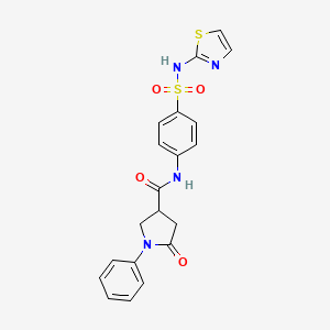 molecular formula C20H18N4O4S2 B3974509 5-oxo-1-phenyl-N-{4-[(1,3-thiazol-2-ylamino)sulfonyl]phenyl}-3-pyrrolidinecarboxamide 