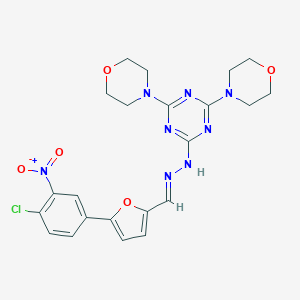 molecular formula C22H23ClN8O5 B397453 2-[(2E)-2-{[5-(4-chloro-3-nitrophenyl)furan-2-yl]methylidene}hydrazinyl]-4,6-di(morpholin-4-yl)-1,3,5-triazine 
