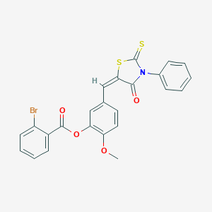 molecular formula C24H16BrNO4S2 B397455 2-Methoxy-5-[(4-oxo-3-phenyl-2-thioxo-1,3-thiazolidin-5-ylidene)methyl]phenyl 2-bromobenzoate 