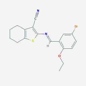 molecular formula C18H17BrN2OS B397456 2-[(5-Bromo-2-ethoxybenzylidene)amino]-4,5,6,7-tetrahydro-1-benzothiophene-3-carbonitrile 
