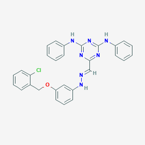 molecular formula C29H24ClN7O B397457 4,6-Dianilino-1,3,5-triazine-2-carbaldehyde {3-[(2-chlorobenzyl)oxy]phenyl}hydrazone 