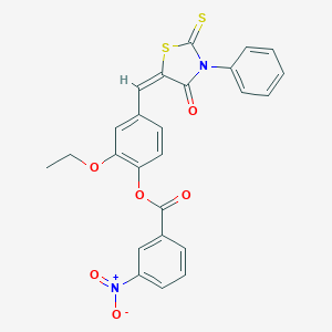 molecular formula C25H18N2O6S2 B397458 2-Ethoxy-4-[(4-oxo-3-phenyl-2-thioxo-1,3-thiazolidin-5-ylidene)methyl]phenyl 3-nitrobenzoate 