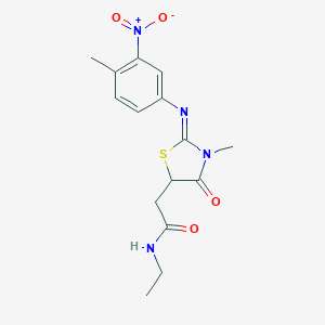 molecular formula C15H18N4O4S B397465 N-ethyl-2-[2-({3-nitro-4-methylphenyl}imino)-3-methyl-4-oxo-1,3-thiazolidin-5-yl]acetamide 