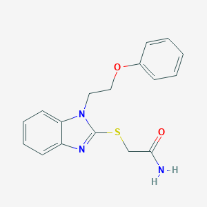 molecular formula C17H17N3O2S B397471 2-{[1-(2-phenoxyethyl)-1H-benzimidazol-2-yl]sulfanyl}acetamide 