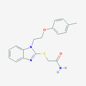 molecular formula C18H19N3O2S B397475 2-[1-(2-p-Tolyloxy-ethyl)-1H-benzoimidazol-2-ylsulfanyl]-acetamide 