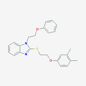 molecular formula C25H26N2O2S B397476 2-{[2-(3,4-dimethylphenoxy)ethyl]sulfanyl}-1-(2-phenoxyethyl)-1H-benzimidazole 