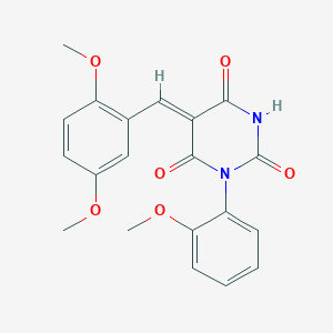 molecular formula C20H18N2O6 B397477 5-(2,5-dimethoxybenzylidene)-1-(2-methoxyphenyl)-2,4,6(1H,3H,5H)-pyrimidinetrione 